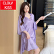 ClolvKiss性感冰吊带睡裙女夏天中袖睡袍两件套装优雅紫提花蝴蝶家居服 SY-9901#提花两件套 紫蝴蝶 M 【建议85-100斤】