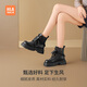 海澜之家（HLA）马丁靴女厚底增高工装靴子女HDAXZW4BCR046 卡其色38