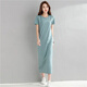 Vanmocho Super langes Kleid mit kurzer Ärmel-Baumwoll-Over-Knie-T-Shirt-Rock für Frauen schlanker Fit und schlanker Sommerschlitz-Knöchelrock für Frauen grau 9905 langer Rock M.