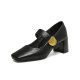 Best 25 Frühlings Retro Mary Jane Schuhe Dicke Ferse Square Toe Frauen Singles M1509AQ5 Black 38