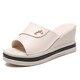Katile Crocodile Light Luxury High-End Genuine Leather Slippers for Women in Summer Wear Sandals Mother Drinestone Mujeres transpirables Sandalias Protección de cuña 739 Beige 35