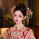 Youshu Xiuhe tiara 2024 new style simple bridal atmosphere wedding Chinese dragon and phoenix gown hair accessories golden red tassels high-end happy events tiara set + ear clip