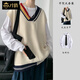Caiqiao Herbst- und Winterhülse-Weste Weste Anzug Paare College-Stil V-Ausschnitt-Pullover Weste Japaner fauler Pullover Blau (hochwertige Einzelstück) L.