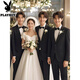 Playboy Groomsmen Wear Men's Wedding Dress Bridesmaid Suit Groom Business Casual Suit Slim Formal Suit Black Vest+Shirt+Trousers Free Bow Tie XL