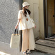 Ranqi Mommy Pregnant Summer Suit Two-Piece Cotton Hollow Shirt Top Summer Thin Fashionable and Casual Lazy Style Apricot Top + Khaki Wide Leg Pants [Set] M