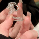 Hua Youxin Persimmon Silver Double Layer Open Ring Women's Niche Design Zircon Ring Index Finger Ring Women's Fashion Personalized Tail Ring Silver Cross Line-Open Ring