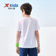 XTEP (XTEP) children's clothing for boys and girls solid color round neck reflective strip short-sleeved sweater pearl white 160
