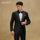 SKARO Pure Wool & Handmade Milan Eye Suit Men's Wedding Suit Tuxedo Groom Wedding Dress Black Suit SKG181A Size 50 Top Please note the size of the trousers