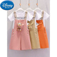 Disney Girls Kurzärärmungsanzug Sommer 2025 Neue Kinder mit mittlerer Ärmel Casual Little Girl Mode-Gurt-Shorts T-Shirt Khaki (Kurzärärmelte + Overalls) 150 Empfohlene Höhe von 145 cm