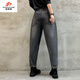 Fanzelang (Fanzelang) Frühlings- und Herbst Lose Jeans für Frauen Schlanker lässiger Haremhose hohe Taille große geschnittene Hosen Karottenhose Dad Hose 826# Denim Blau geschnittene Hose dünn m