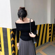Nanmu Xiong Sweater Women's Spring and Autumn Thin One-shoulder Knitted Sweater Top Off-Shoulder Temperament Sweet Niche Exposed Collarbone Bottoming Shirt Black One Size 80-120Jin Jin is equal to 0.5 kg