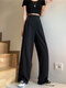 FHHUABD黑色西装裤女春秋薄款韩版高腰垂感显瘦直筒宽松阔腿拖地休闲 1047#黑色一纽扣款 均码 s建议94斤内穿