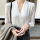 Harudi collarless white shirt women's anti-wrinkle work clothes top autumn high-end summer chiffon v-neck professional long-sleeved shirt white long-sleeved style M (90-110Jin Jin equals 0.5 kg)