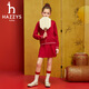 HazZYS brand children's clothing girls' suit 2025 spring new red elastic bumper comfortable soft simple lapel skirt classic red 105