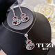 Tanhai flash diamond red color gemstone gourd earrings for women white gold emerald green earrings hollow pattern Fulu necklace national trend red gourd earrings 925 silver