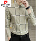 Pierre Cardin Spring y Autumn Plaid Camiseta informal de la camisa delgada de manga larga de la manga larga Negocio Slim Fit Trendy Knit 9922 White M (90-105Jin [Jin equivale a 0.5 kg])