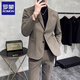 Romon Woolen Suit Jacket Men's Autumn Season New Style Business Formal Casual Thickened Suit Men's Dark Gray Suit M