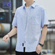 Romon Short à manches à manches de coton de coton pour hommes Summer Summer Striped Business Men's Casual Men's Vêtements Bleu clair 2xl