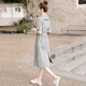 
Sibaiser 2025 summer new women's slit mid-length dress waist-hugging and slimming shirt skirt skirt