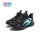 XTEP children's shoes, boys' medium and large children's mesh leather swivel buckle breathable running shoes, black/aurora green, size 37