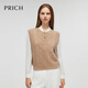 PRICH 100% sheep wool textured knitted vest winter new sleeveless casual top for women 64 cream S 155