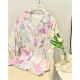Pajamas de Yamulan para mujeres en otoño seda de seda de seda larga conjunto de dos piezas de dos piezas de revestimiento de ropa floral dulce y floral