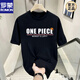 Romon (Romon) Japonais One Piece Nika Luffy Carton animé périphérique à manches courtes pour hommes adolescents Adolescent T-shirt rond T-shirt Top Trend V1048 Black 5xl