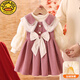 G.duck little yellow duck girls dress two-piece set 2026 autumn and winter new style baby one-year-old dress plus velvet princess dress red autumn and winter plus velvet 100 cm