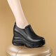 Fanjiang first-layer cowhide small person wedge-heeled genuine leather women's shoes spring and autumn new versatile height-increasing small leather shoes thick-soled deep-mouth single shoes black 36