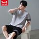 
Catman MIIOW new pure cotton pajamas for men in summer thin short-sleeved cotton can be worn on the outside with large size green home clothes YSH844 XL [130-150Jin [Jin equals 0.5 kg]]