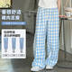 
OVE girls wide-leg pants spring and autumn 2025 new children's pants spring and summer sports pants large children's girls' blue plaid pants 15266 blue + 15276 meters white 120 cm