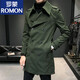ROMON military windbreaker men's mid-length spring and autumn style 2025 new British slim double-breasted coat jacket men's military green XXS recommended 90Jin Jin equal to within 0.5kg