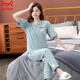 Catman (Miiow) Pajamas pour femmes pour le coton pur d'été 2025 Nouveau pantalon à manches courtes vêtements pour la maison pour les costumes de coton mince 7374 Green M 80-100jin [Jin est égal à 0,5 kg]