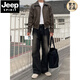 JEEP SPIRIT American retro short leather jacket for men in spring and autumn loose lapel jacket Korean style trendy high-end jacket for men old brown M