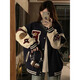 POUM American retro baseball uniform jacket men and women same style design niche casual loose teenager jacket top TM-W733 navy blue 3XL