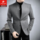 Pierre Cardin improved tunic men's suit spring and autumn new casual woolen stand collar Chinese casual suit men's black 2XL