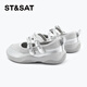 Saturday (St&Sat) children's shoes, girls' small leather shoes, 2025 spring new style fashionable princess shoes, performance shoes, girls and children's shoes, dancing stars silver 32, inner length about 20.7cm