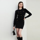 DPLAY2025 new autumn French black knitted suit, feminine and fashionable, with sweater skirt, classic black-two-piece set L