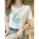 Pingedi new cotton high-end short-sleeved T-shirt women's loose and versatile fashionable printed white T-shirt summer 2025 new top Z-9793 white XL (recommended 120-135Jin [Jin equals 0.5 kg])