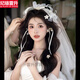 头纱 求婚超仙新款百搭蝴蝶结头饰高级感领证新娘结婚旅拍森系唯 头饰套装
