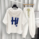 Sommer Pinli Hong Kong Style Hooded Short Sleeve Set Herren Sommer Trendy Printed T-Shirt Complete Set Weiß T5019+Black 9215 2xl Geeignet (150-180Jin [Jin ist gleich 0,5 kg])