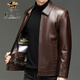 Old man's head (LRT) leather jacket autumn and winter middle-aged jacket men's leather jacket business casual dad wear plus velvet thickened warm stand-up collar leather jacket FE1755 black regular M 170