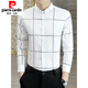 Pierre Cardin Spring y Autumn Plaid Camiseta informal de la camisa delgada de manga larga de la manga larga Negocio Slim Fit Trendy Knit 9922 White M (90-105Jin [Jin equivale a 0.5 kg])