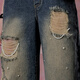 Unifree American Retro Trendy Cool Ripped Loch Wäsche alte, geradlinige Denim Overalls s s