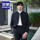 ROMON (ROMON) new Chinese stand-up collar suit male groom wedding dress high-end Zhongshan suit hidden button Chinese style blazer Navy [suit + pants + shirt] three-piece set XL (recommended 155-170 Jin [Jin equals 0.5 kg])
