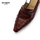 DEEP BREATH Deep Breath Women's Shoes Old Qianfeng Eel Leather Commuter Single Shoes Thin Heel Empty Shoes Women's AX11151 Red 34