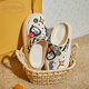 Gukoo slippers for women in summer little penguin hole shoes new cute non-slip women's home sandals beige 35-36