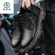Woodpecker casual leather shoes British business formal wear men's shoes 2025 spring and autumn new trendy versatile retro socks genuine leather casual shoes black (9921) 39