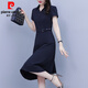 Pierre Cardin Brand Dress Ghiffon Summer 2025 Nuevo temperamento pequeño de gran tamaño y ropa de verano que abraza la cintura 9905 azul marino 4xl recomendado 160-175Jin [Jin iguala 0.5 kg]