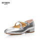 DEEP BREATH Deep Breath Retro French Heel Crossed Beef Patent Leather Mary Jane Single Shoes AX11158 Silver 37